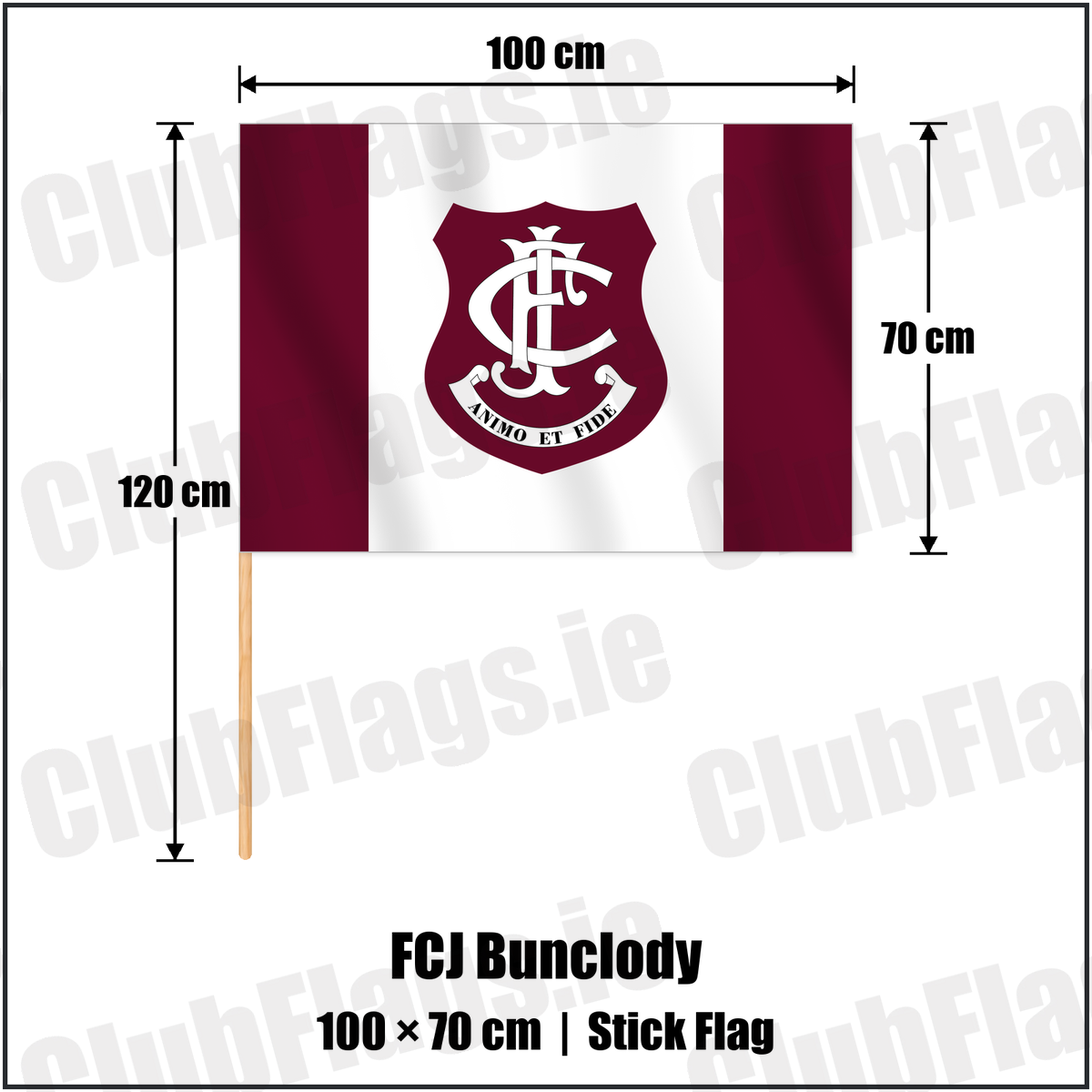 FCJ Bunclody 70cm x 100cm Stick Flag with the club crest and colours, Wexford GAA - ClubFlags.ie