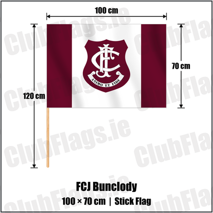 FCJ Bunclody 70cm x 100cm Stick Flag with the club crest and colours, Wexford GAA - ClubFlags.ie