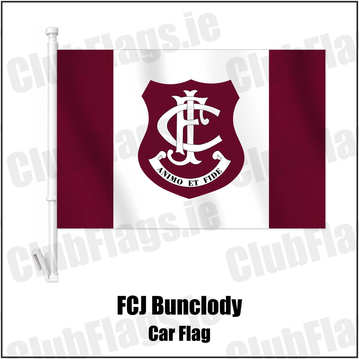 FCJ Bunclody Car Flag with the club crest and colours, Wexford GAA - ClubFlags.ie