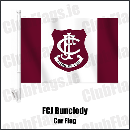 FCJ Bunclody Car Flag with the club crest and colours, Wexford GAA - ClubFlags.ie