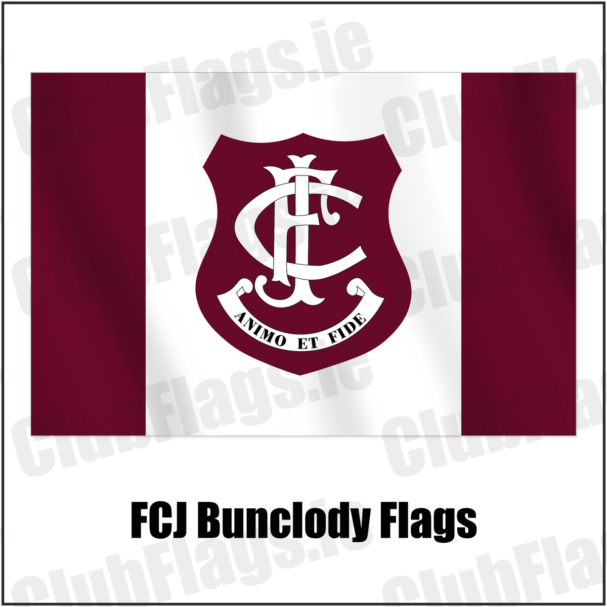 FCJ Bunclody Flags with the club crest and colours, Wexford GAA - ClubFlags.ie