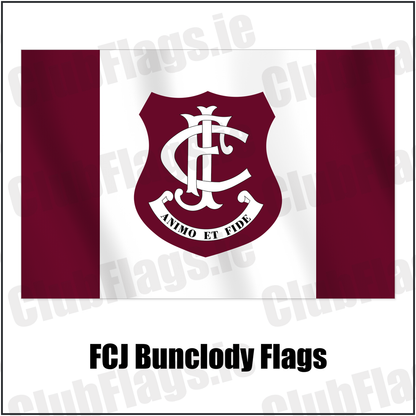 FCJ Bunclody Flags with the club crest and colours, Wexford GAA - ClubFlags.ie