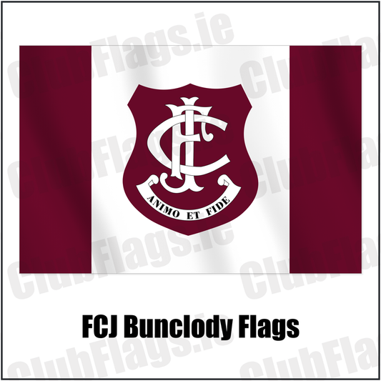 FCJ Bunclody Flags with the club crest and colours, Wexford GAA - ClubFlags.ie