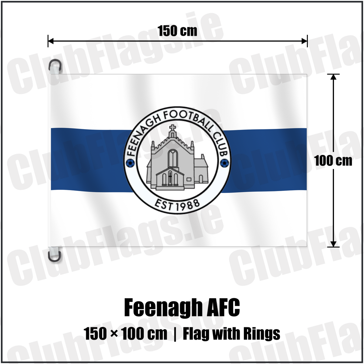 Feenagh AFC 150cm x 100cm Flag Pole Flag with Rings with the club crest and colours, Limerick Football - ClubFlags.ie