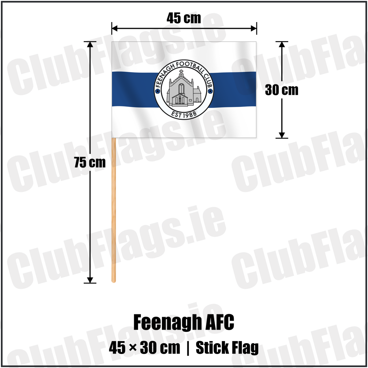 Feenagh AFC 30cm x 45cm Stick Flag with the club crest and colours, Limerick Football - ClubFlags.ie