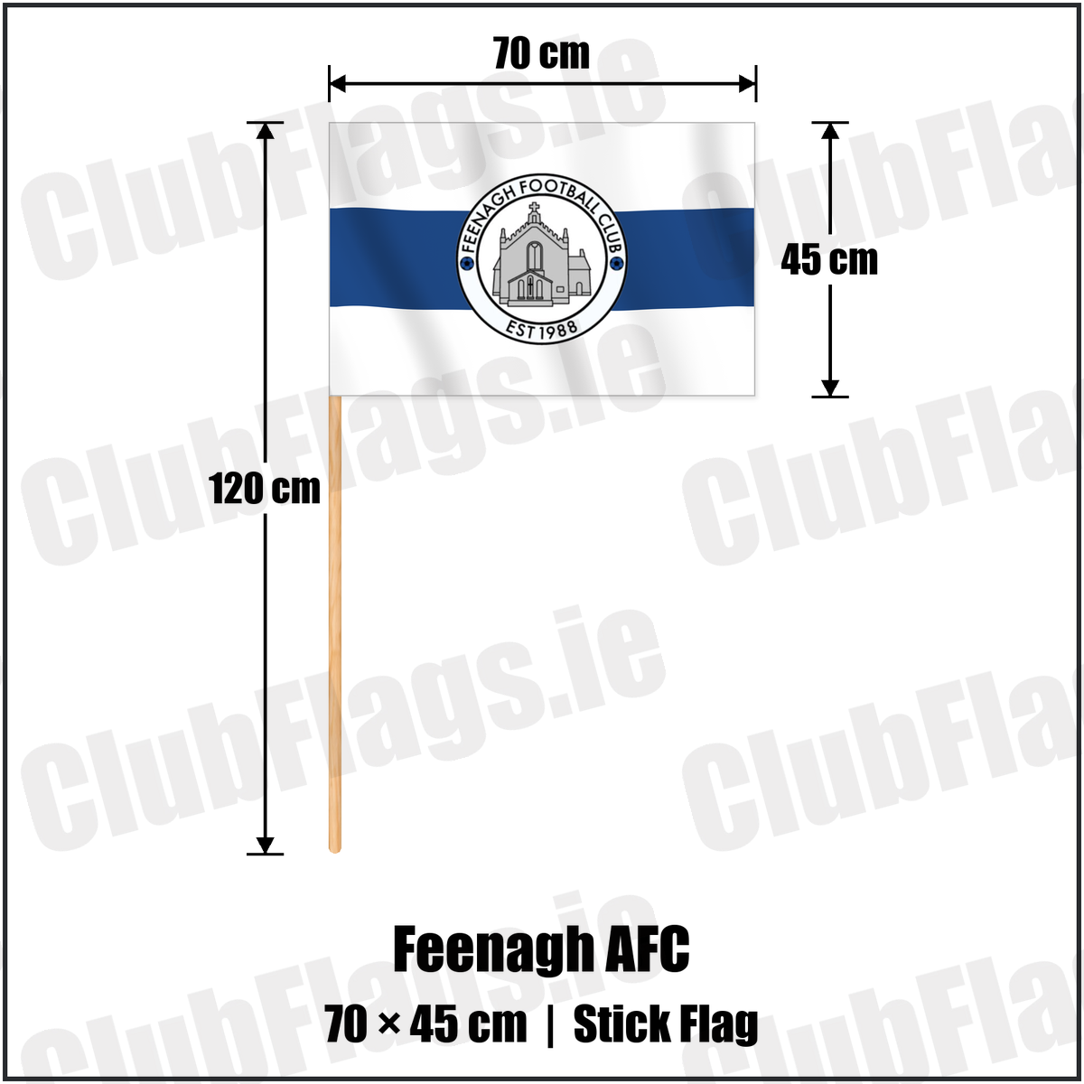 Feenagh AFC 45cm x 70cm Stick Flag with the club crest and colours, Limerick Football - ClubFlags.ie