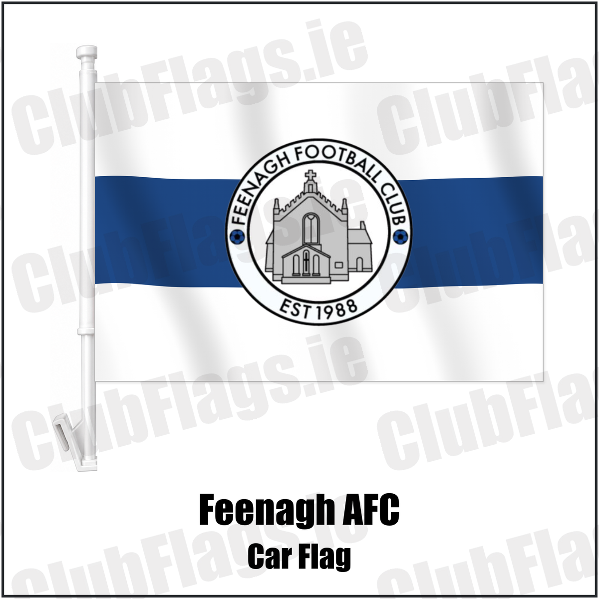 Feenagh AFC Car Flag with the club crest and colours, Limerick Football - ClubFlags.ie