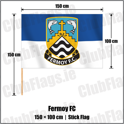Fermoy FC 100cm x 150cm Stick Flag with the verified club crest and colours, Cork Football - ClubFlags.ie
