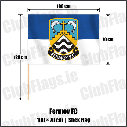Fermoy FC 70cm x 100cm Stick Flag with the verified club crest and colours, Cork Football - ClubFlags.ie
