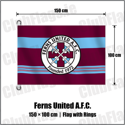 Ferns United A.F.C. 150cm x 100cm Flag Pole Flag with Rings with the club crest and colours, Wexford Football - ClubFlags.ie