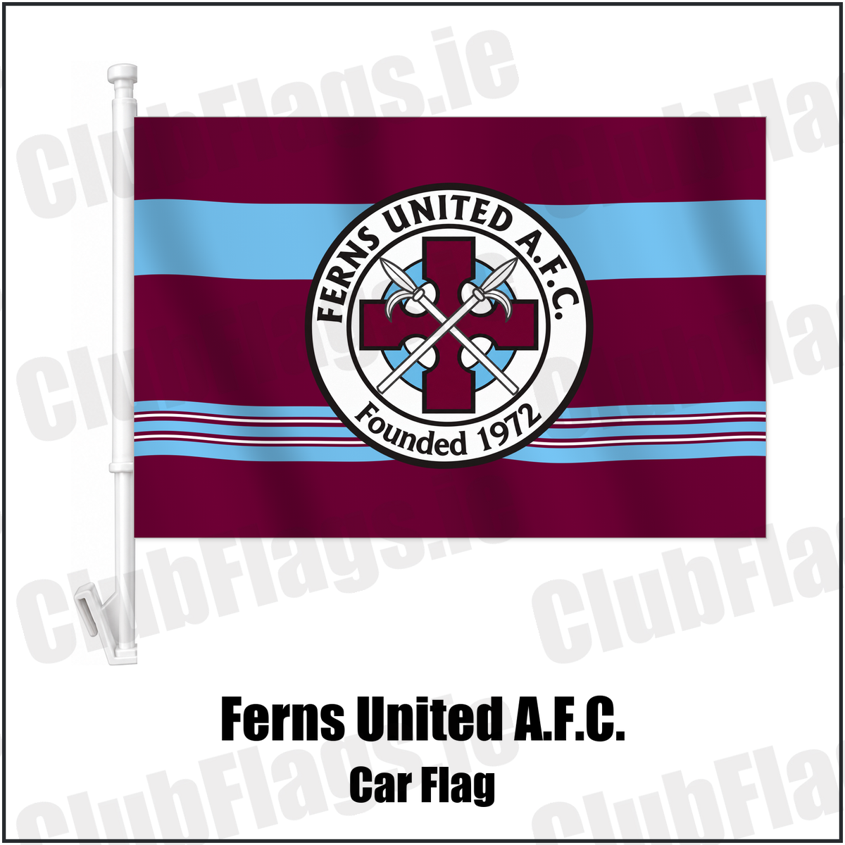 Ferns United A.F.C. Car Flag with the club crest and colours, Wexford Football - ClubFlags.ie