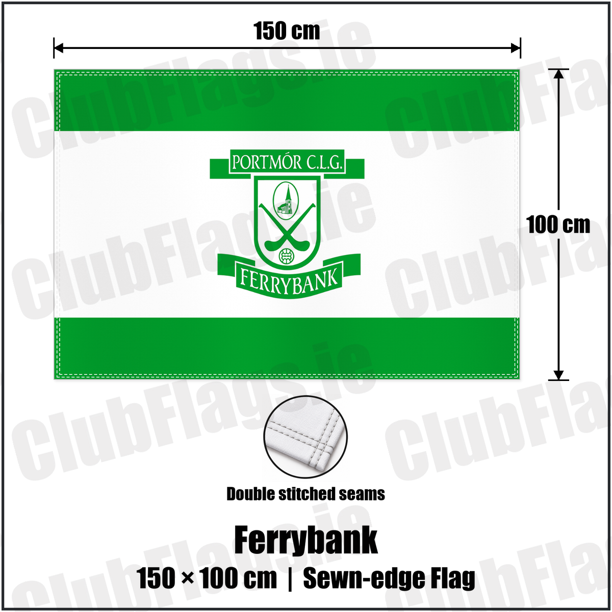 Ferrybank 100cm x 150cm Flag (sewn on the edges) with the club crest and colours, Waterford GAA - ClubFlags.ie