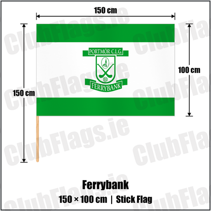 Ferrybank 100cm x 150cm Stick Flag with the club crest and colours, Waterford GAA - ClubFlags.ie