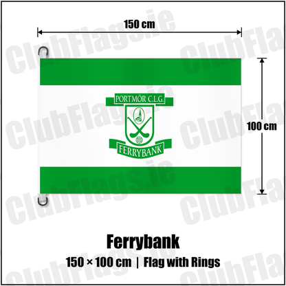Ferrybank 150cm x 100cm Flag Pole Flag with Rings with the club crest and colours, Waterford GAA - ClubFlags.ie