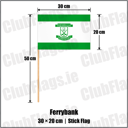 Ferrybank 20cm x 30cm Stick Flag with the club crest and colours, Waterford GAA - ClubFlags.ie