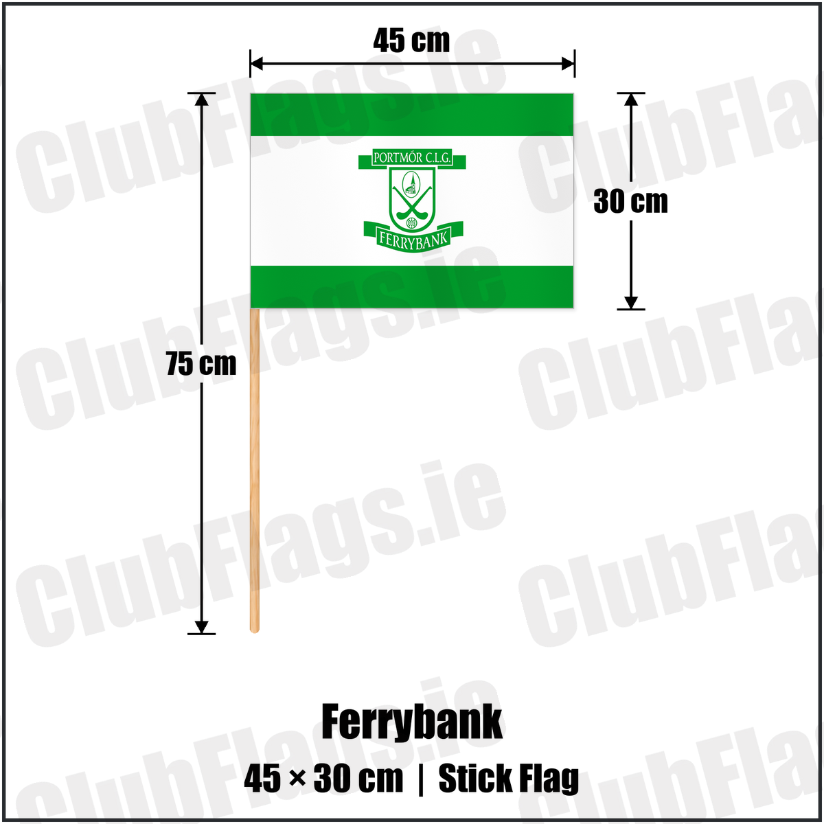 Ferrybank 30cm x 45cm Stick Flag with the club crest and colours, Waterford GAA - ClubFlags.ie