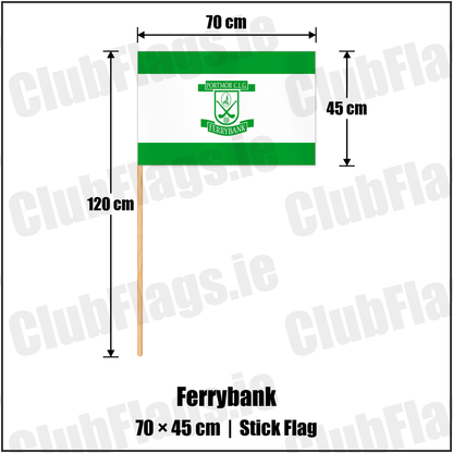 Ferrybank 45cm x 70cm Stick Flag with the club crest and colours, Waterford GAA - ClubFlags.ie