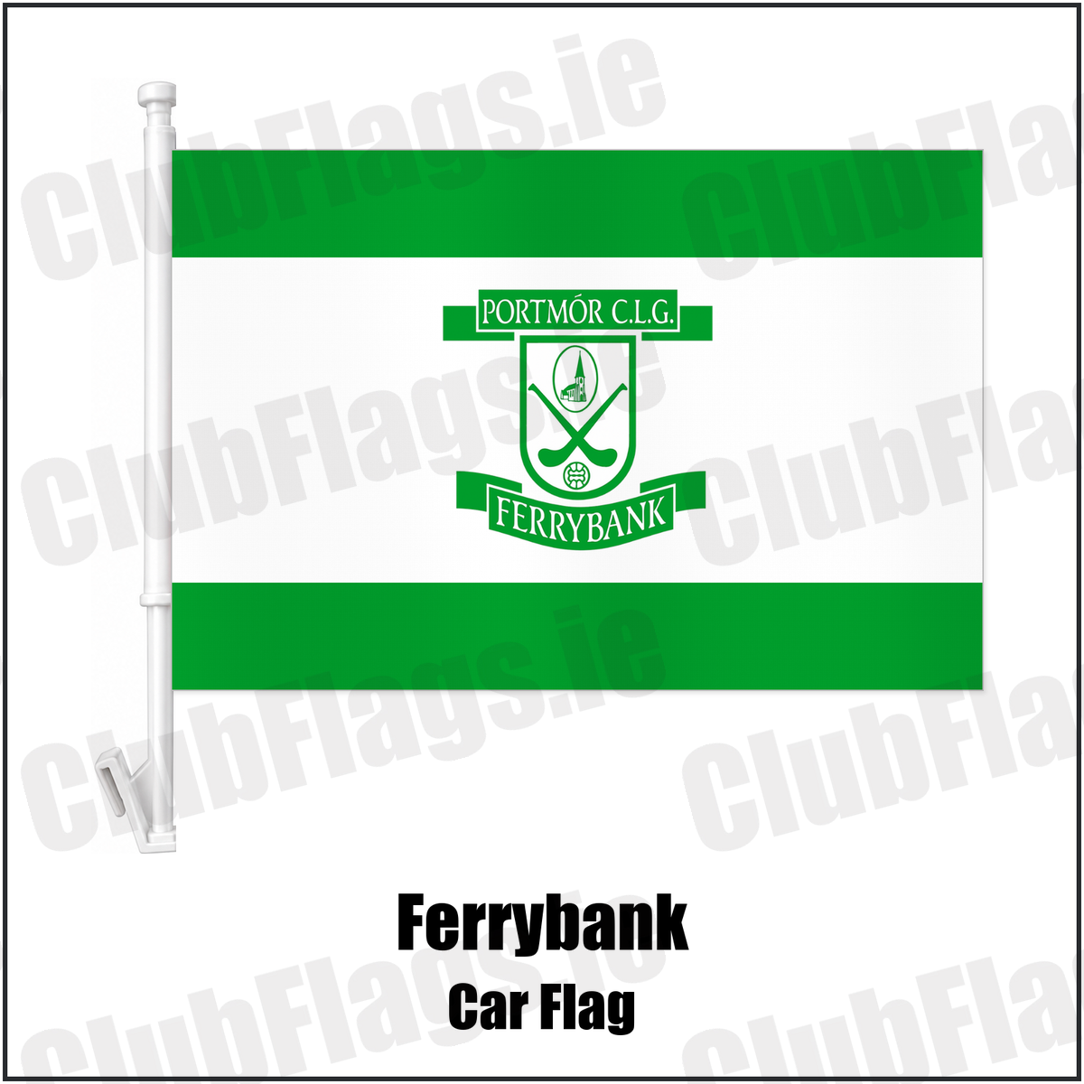 Ferrybank Car Flag with the club crest and colours, Waterford GAA - ClubFlags.ie