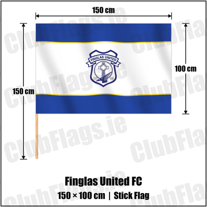 Finglas United FC 100cm x 150cm Stick Flag with the club crest and colours, Dublin Football - ClubFlags.ie