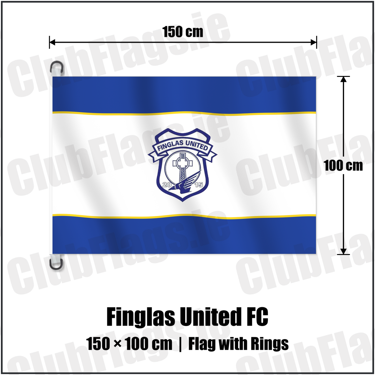 Finglas United FC 150cm x 100cm Flag Pole Flag with Rings with the club crest and colours, Dublin Football - ClubFlags.ie