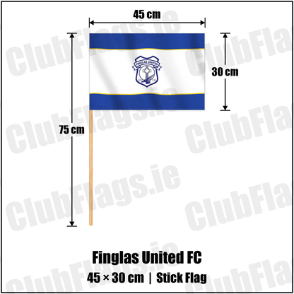 Finglas United FC 30cm x 45cm Stick Flag with the club crest and colours, Dublin Football - ClubFlags.ie