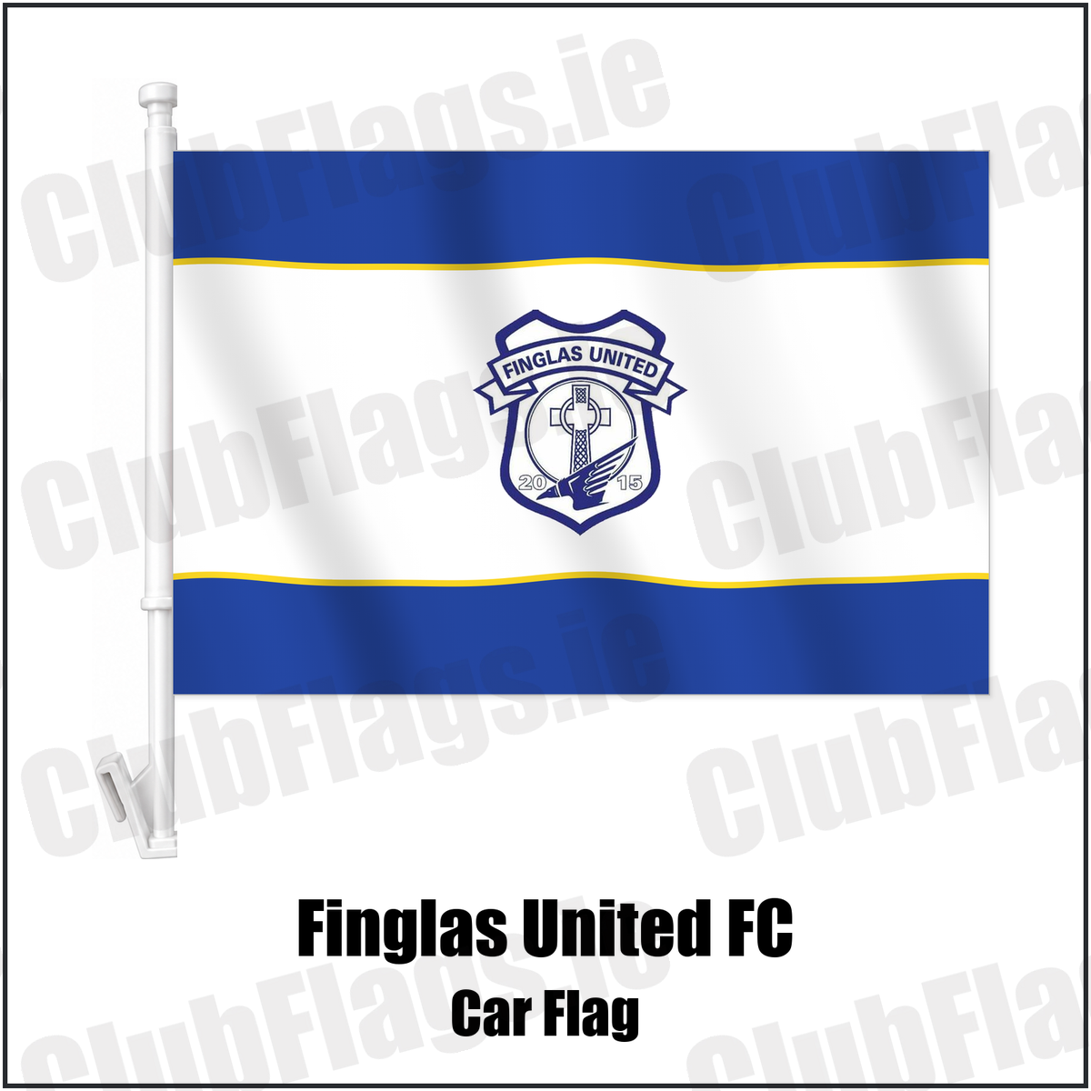 Finglas United FC Car Flag with the club crest and colours, Dublin Football - ClubFlags.ie