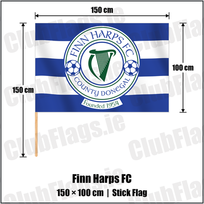 Finn Harps FC 100cm x 150cm Stick Flag with the club crest and colours, Donegal Football - ClubFlags.ie