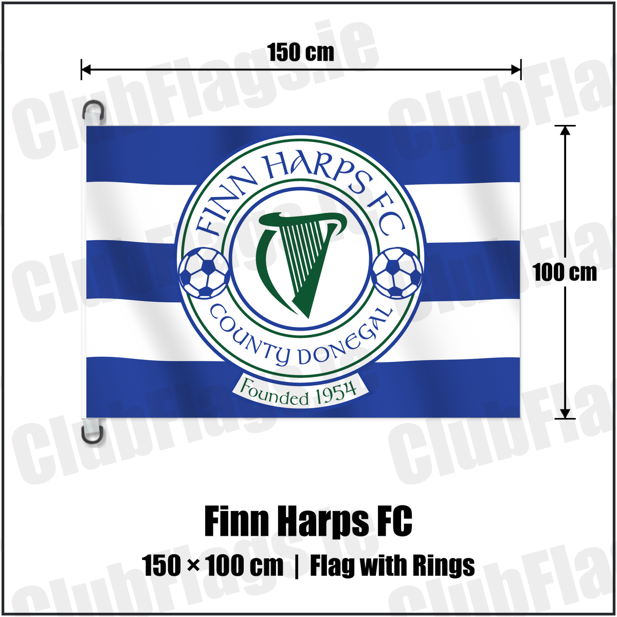 Finn Harps FC 150cm x 100cm Flag Pole Flag with Rings with the club crest and colours, Donegal Football - ClubFlags.ie