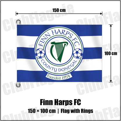 Finn Harps FC 150cm x 100cm Flag Pole Flag with Rings with the club crest and colours, Donegal Football - ClubFlags.ie