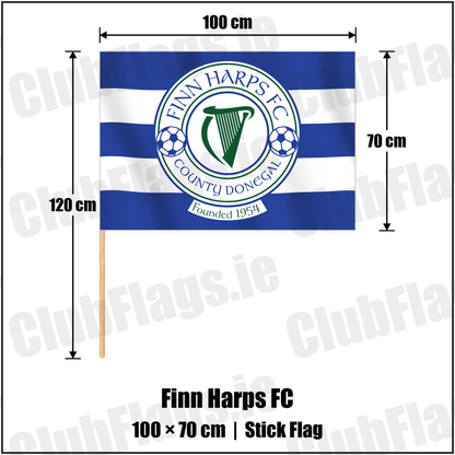 Finn Harps FC 70cm x 100cm Stick Flag with the club crest and colours, Donegal Football - ClubFlags.ie