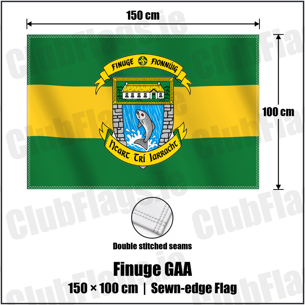 Finuge GAA 100cm x 150cm Flag (sewn on the edges) with the club crest and colours, Kerry GAA - ClubFlags.ie