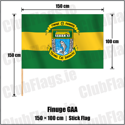 Finuge GAA 100cm x 150cm Stick Flag with the club crest and colours, Kerry GAA - ClubFlags.ie