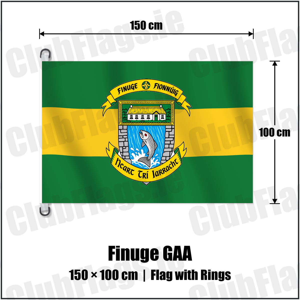 Finuge GAA 150cm x 100cm Flag Pole Flag with Rings with the club crest and colours, Kerry GAA - ClubFlags.ie