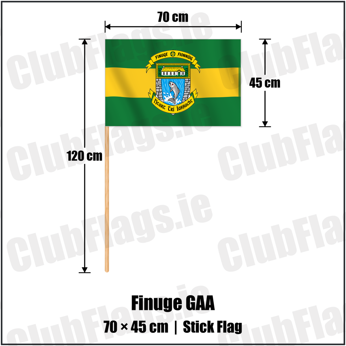 Finuge GAA 45cm x 70cm Stick Flag with the club crest and colours, Kerry GAA - ClubFlags.ie