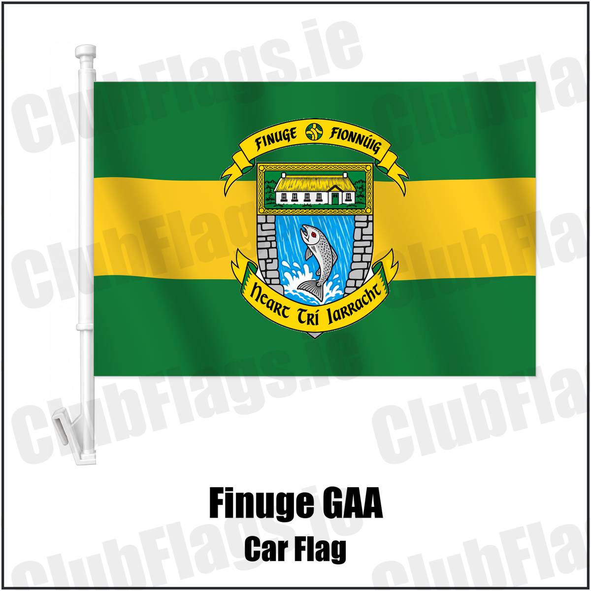 Finuge GAA Car Flag with the club crest and colours, Kerry GAA - ClubFlags.ie