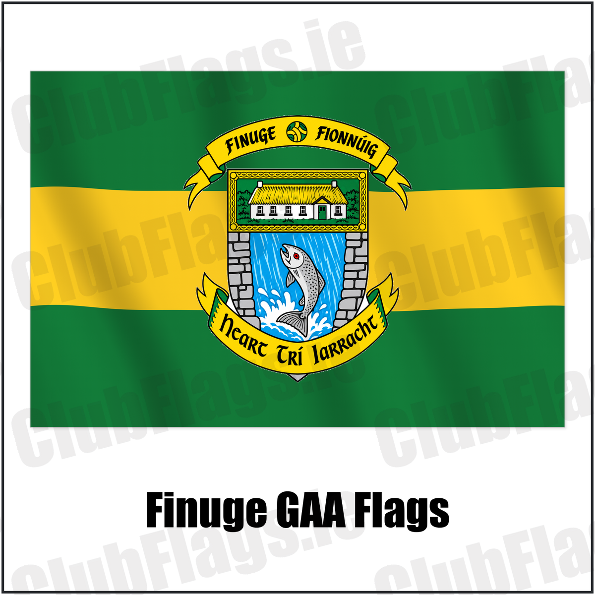 Finuge GAA Flags with the club crest and colours, Kerry GAA - ClubFlags.ie