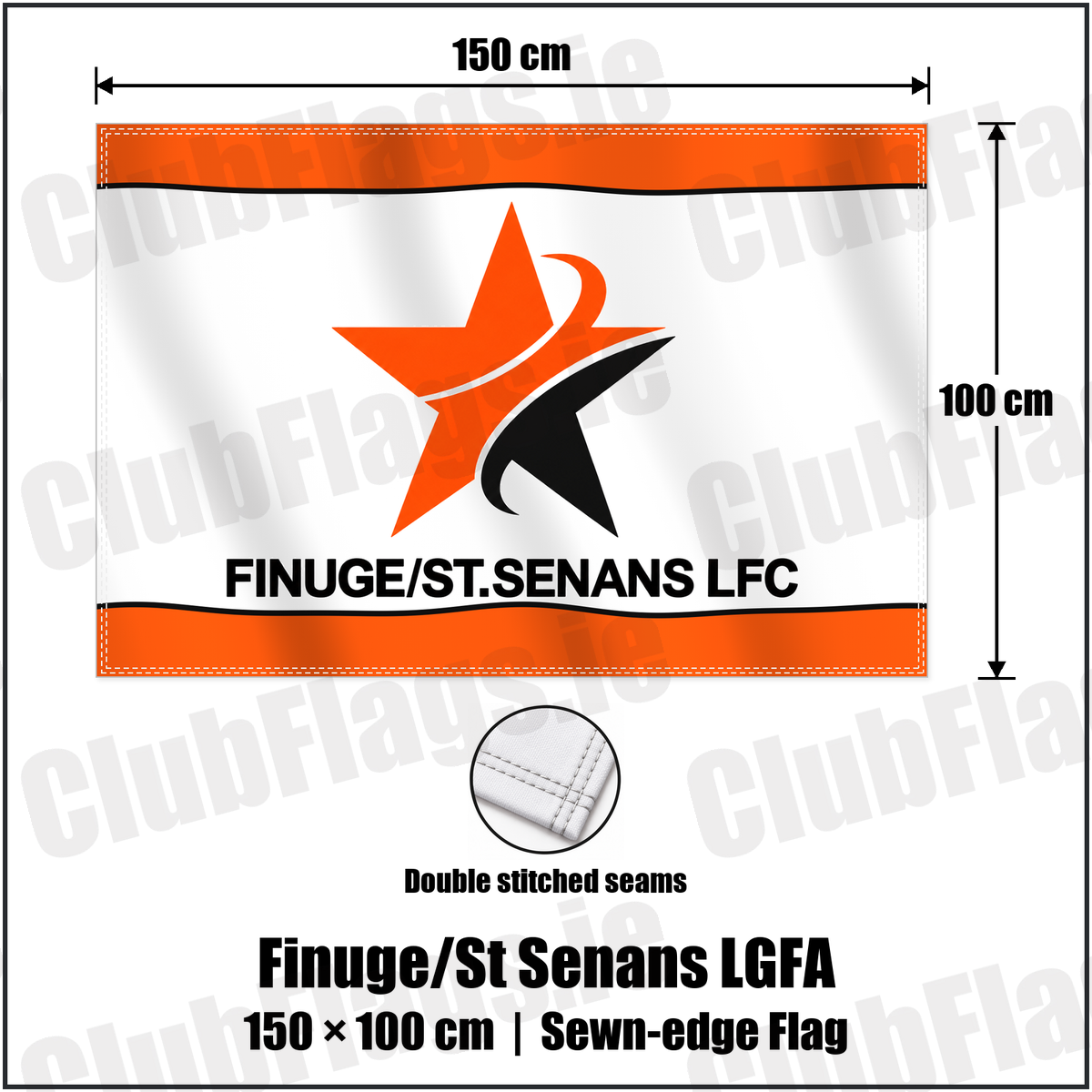 Finuge/St Senans LGFA 100cm x 150cm Flag (sewn on the edges) with the club crest and colours, Kerry GAA - ClubFlags.ie