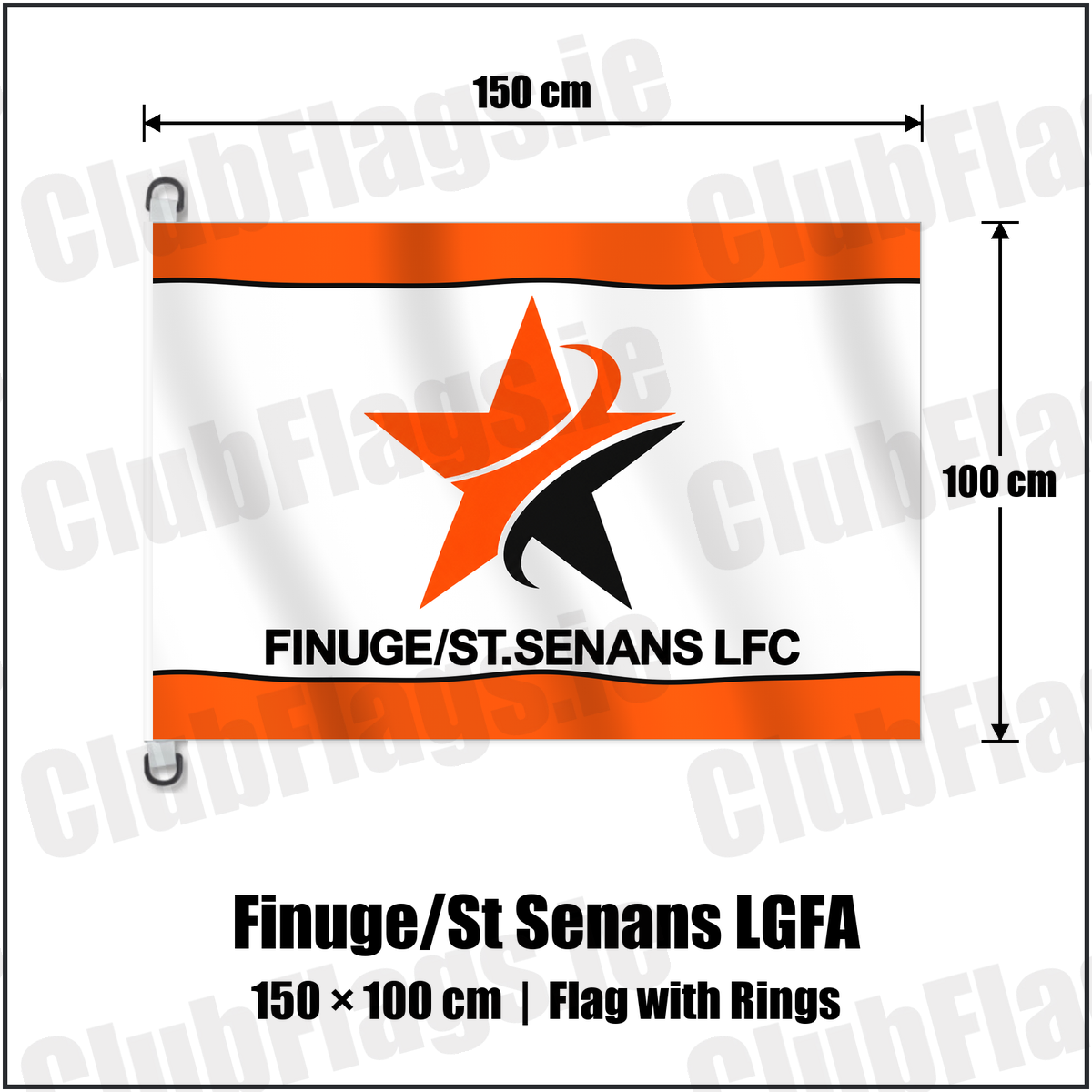 Finuge/St Senans LGFA 150cm x 100cm Flag Pole Flag with Rings with the club crest and colours, Kerry GAA - ClubFlags.ie