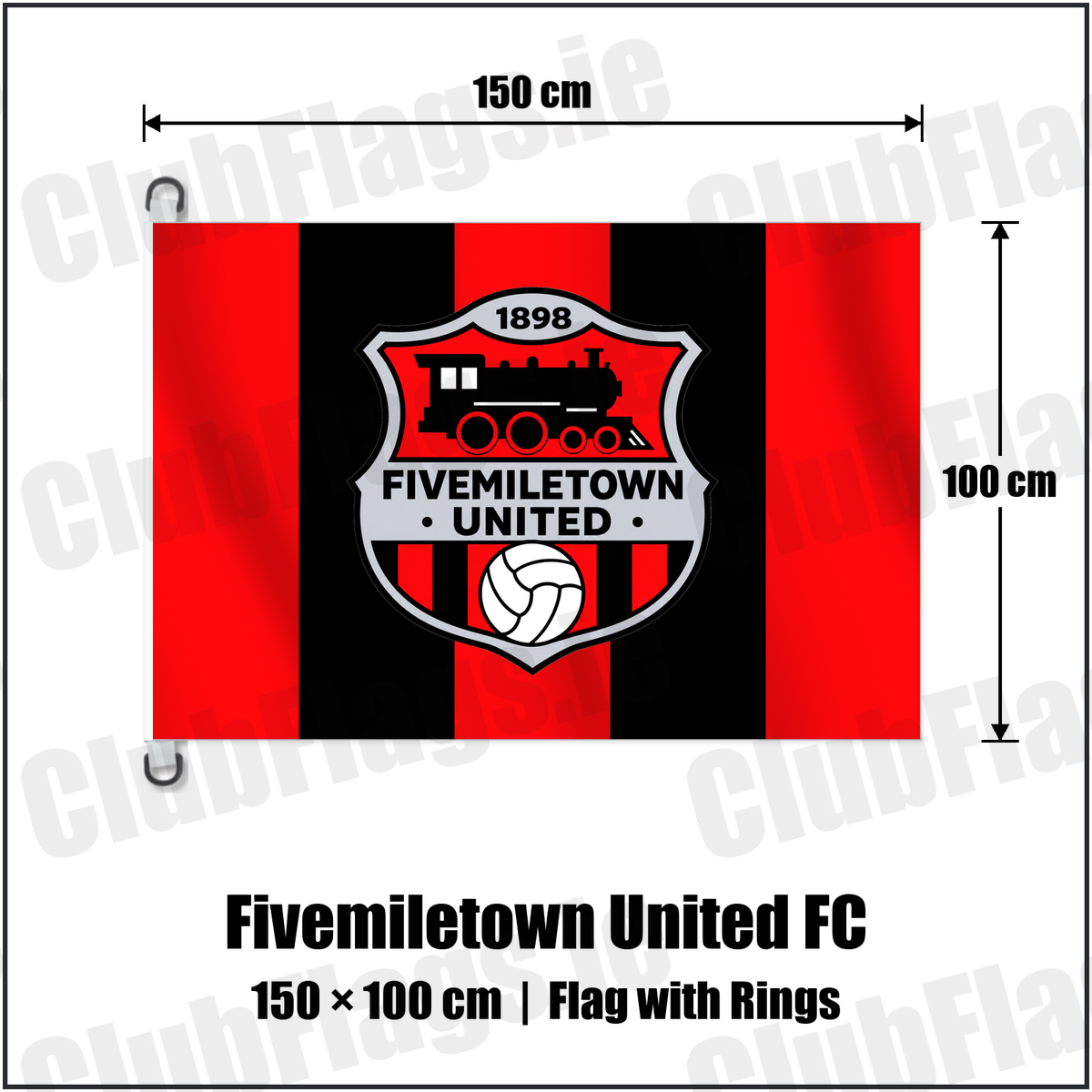 Fivemiletown United FC 150cm x 100cm Flag Pole Flag with Rings with the club crest and colours, Tyrone Football - ClubFlags.ie