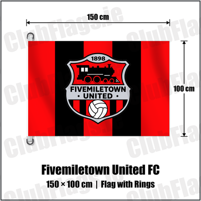 Fivemiletown United FC 150cm x 100cm Flag Pole Flag with Rings with the club crest and colours, Tyrone Football - ClubFlags.ie