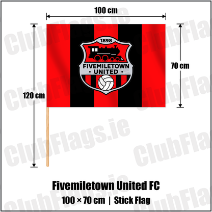 Fivemiletown United FC 70cm x 100cm Stick Flag with the club crest and colours, Tyrone Football - ClubFlags.ie