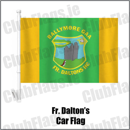 Fr. Dalton’s Car Flag in green and gold, featuring the club crest on realistic fabric with gentle vertical folds; County Westmeath GAA. ClubFlags.ie.