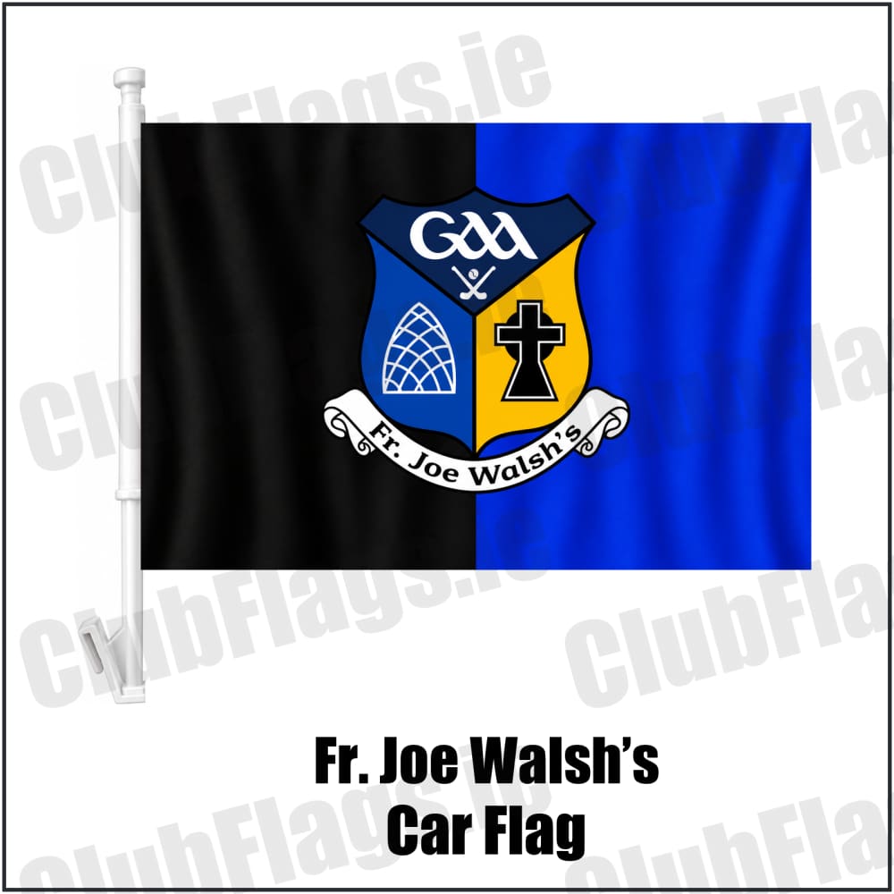 Fr. Joe Walsh’s Car Flag in black and blue with club crest, Galway GAA - ClubFlags.ie