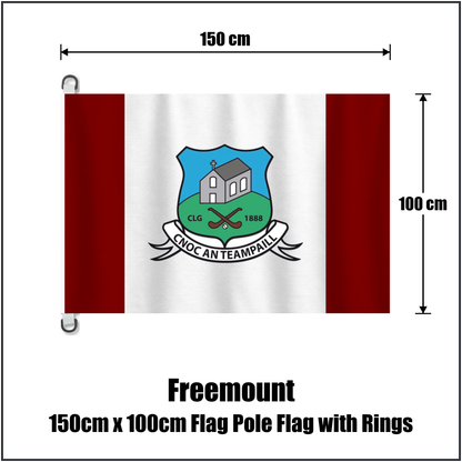 Freemount 150cm x 100cm Flag Pole Flag with Rings, featuring the club crest and maroon and white colours; County Cork GAA. ClubFlags.ie.