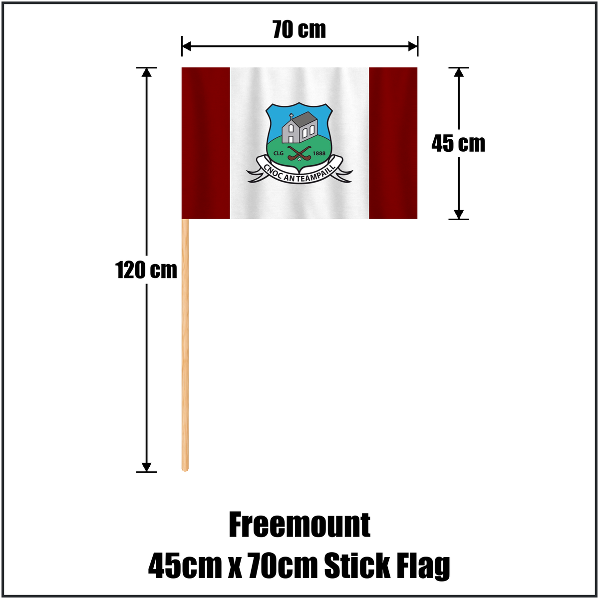 Freemount 45cm x 70cm Stick Flag, featuring the club crest and maroon and white colours; County Cork GAA. ClubFlags.ie.