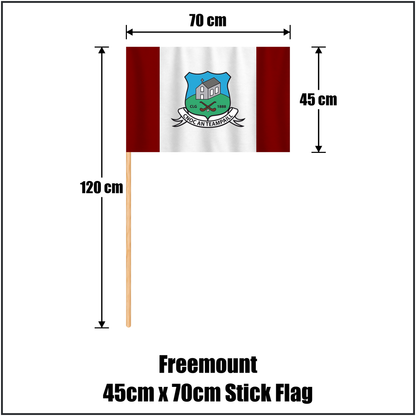 Freemount 45cm x 70cm Stick Flag, featuring the club crest and maroon and white colours; County Cork GAA. ClubFlags.ie.