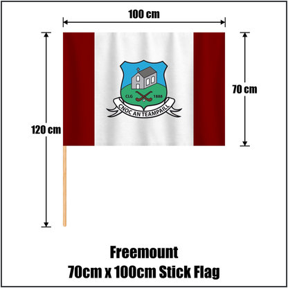 Freemount 70cm x 100cm Stick Flag, featuring the club crest and maroon and white colours; County Cork GAA. ClubFlags.ie.