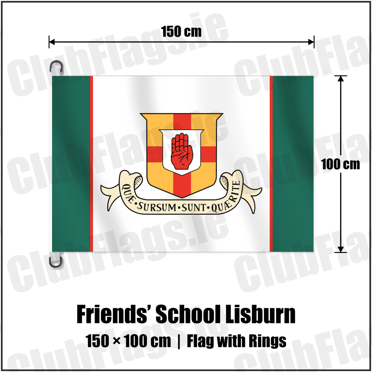 Friends’ School Lisburn 150cm x 100cm Flag Pole Flag with Rings with the club crest and colours, Antrim Rugby - ClubFlags.ie