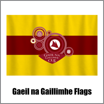 Gaeil na Gaillimhe Flags, featuring the club crest and gold and maroon colours; County Galway GAA. ClubFlags.ie.