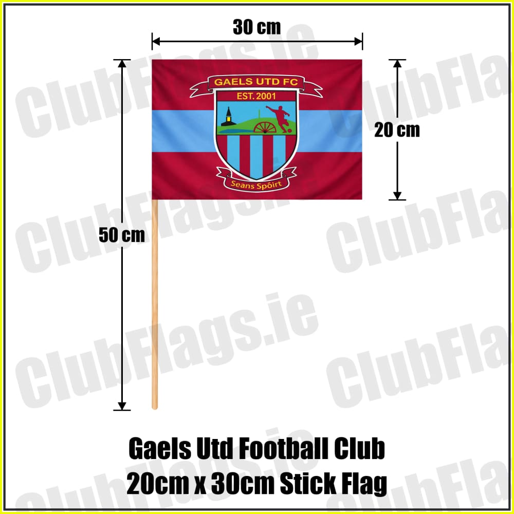 Gaels Utd Football Club 20cm x 30cm Stick Flag - ClubFlags.ie